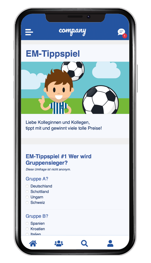 Tippspiel EM 24 in der Mitarbeiter-App