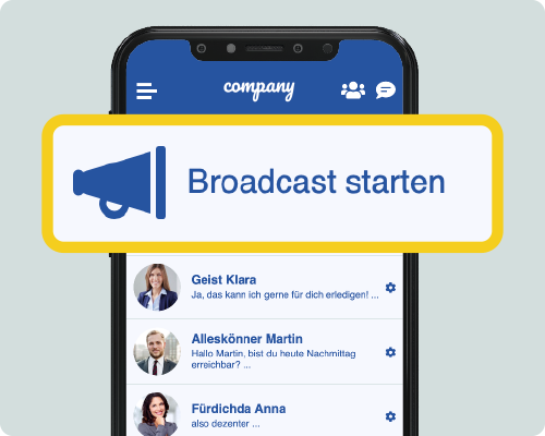 LOLYO Mitarbeiter-App Broadcast Funktion Chat