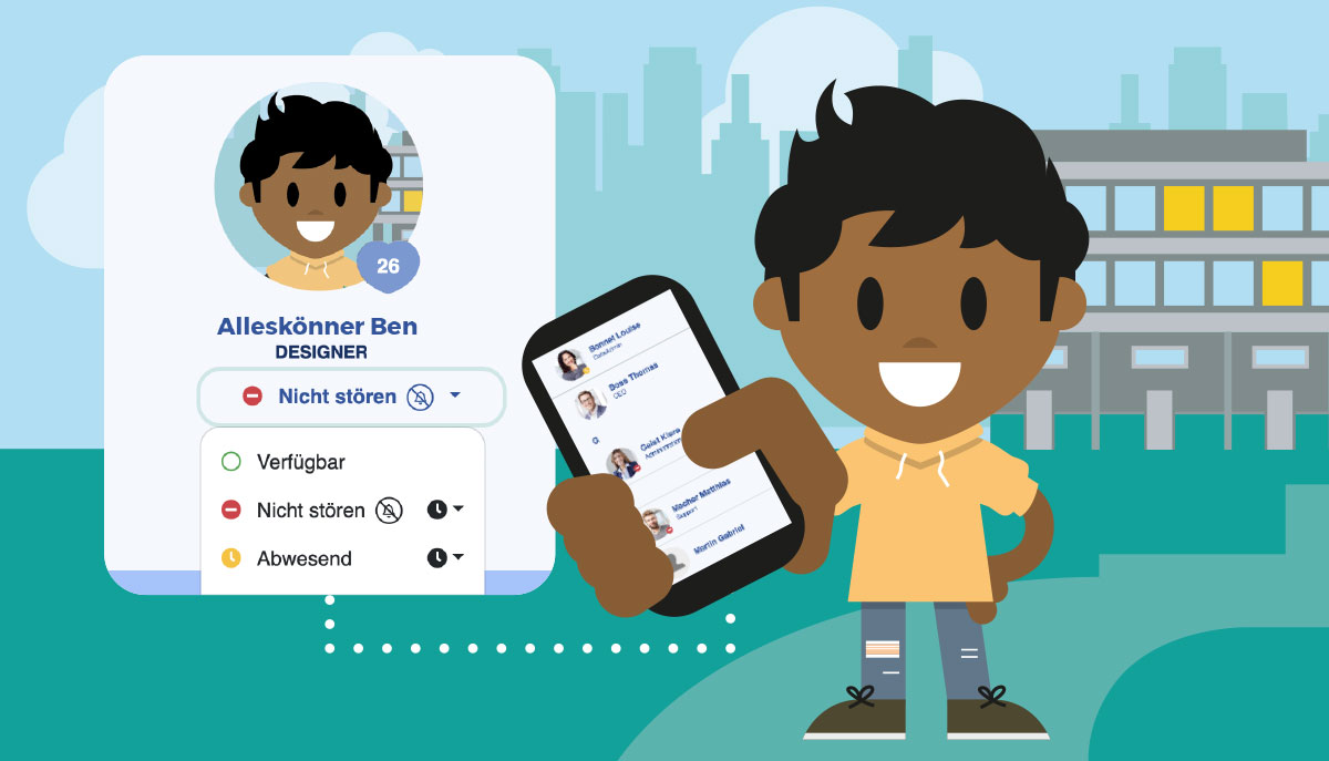 LOLYO Mitarbeiter-App mit Status Anzeige in Profil und Kontaktliste