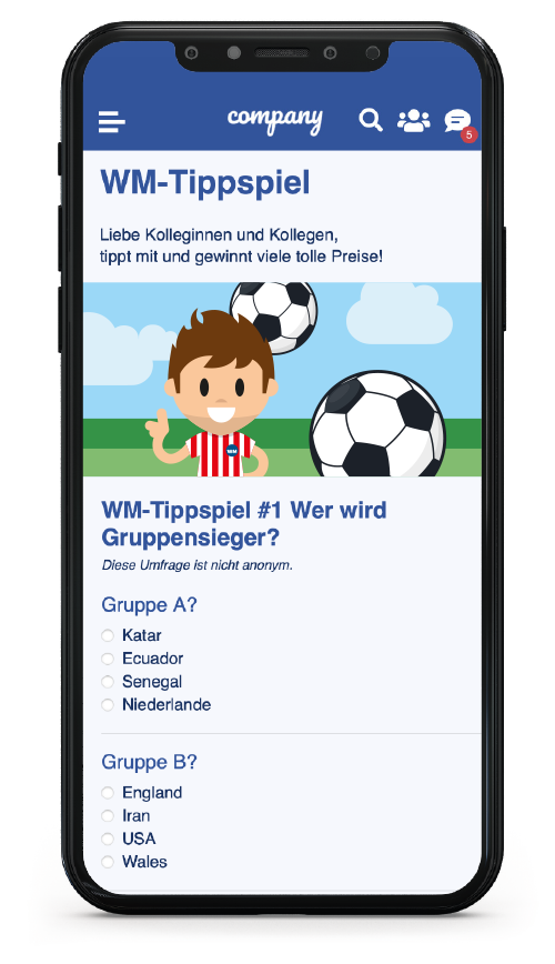 WM Tippspiel mit Umfrage in der Mitarbeiter-App Screen 1 