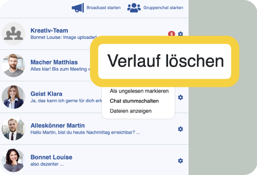 LOLYO Mitarbeiter-App Hidden Hint Einzelchat und Gruppenchat loeschen