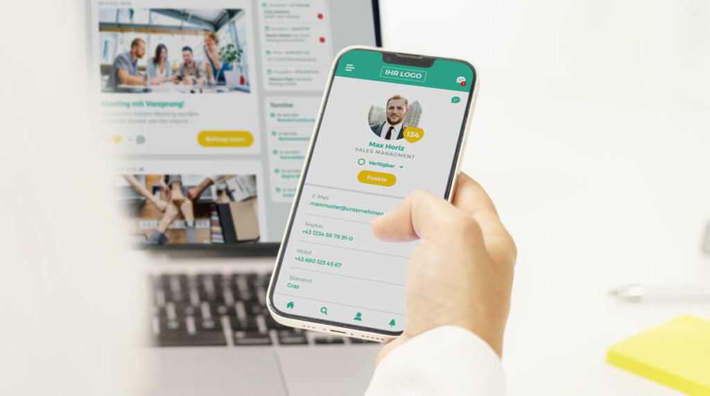 MItarbeiterengagement-Software - Smartphone App und PC Screen