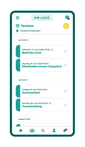 Smartphone App Screen - Termine - Events