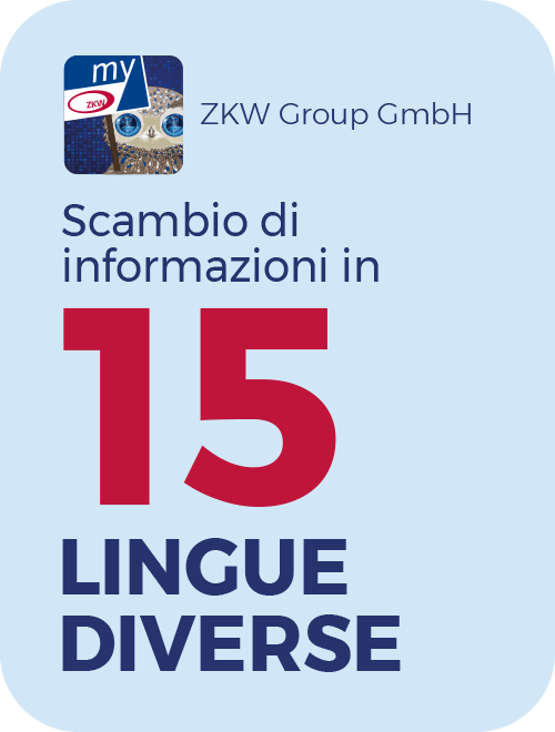 Riquadro mostra numero lingue utilizzate nell'intranet mobile app presso l'azienda ZKW