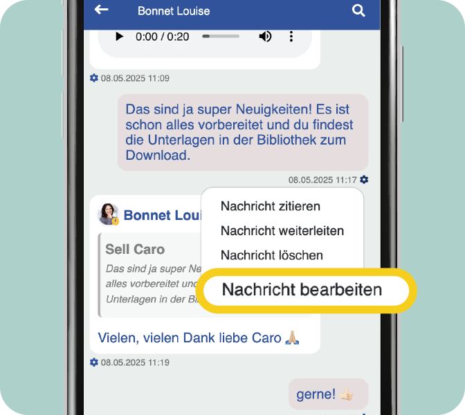 Mitarbeiter-App Feature - Chatnachrichten bearbeiten - App- Screen