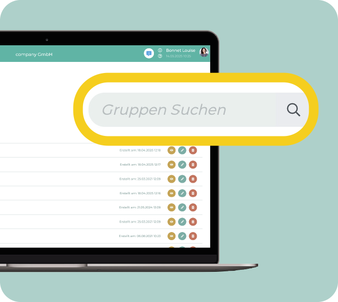 Mitarbeiter-App Feature -  Gruppen Suche Administration - PC Screen