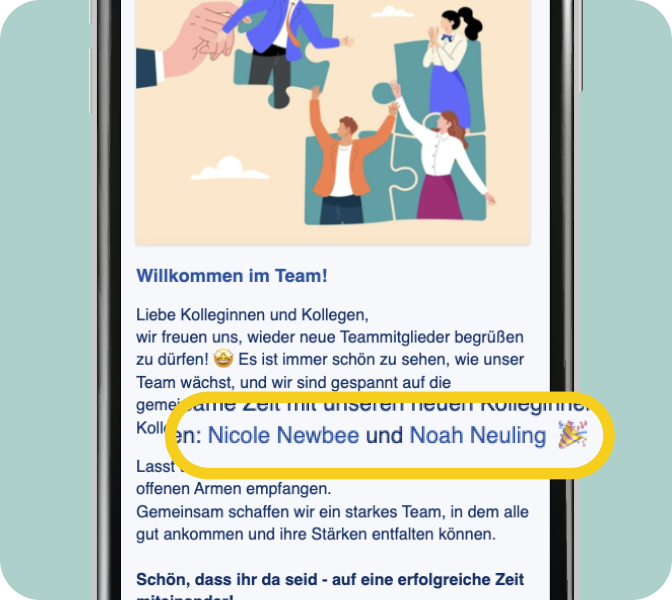 Mitarbeiter-App Feature - User-Tagging in News-Postings - Smartphone Screen