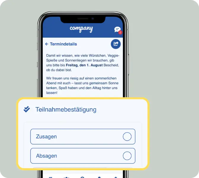 LOLYO Mitarbeiter-App Termine - einfache Bedienbarkeit - Teilnahme Besteatigung - Smartphone-Screen