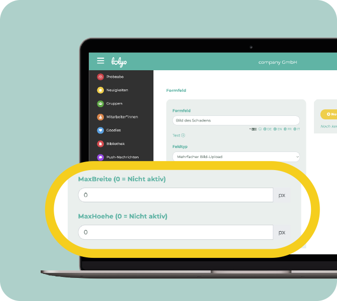 Mitarbeiter-App Feature - Bild Skalierung - Pixel Einstellung PC Screen
