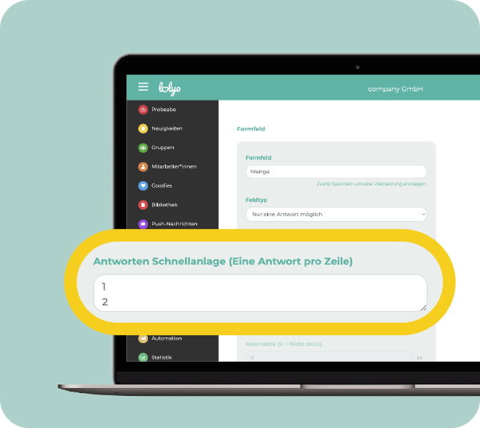 Mitarbeiter-App Feature - Antworten Schnellanlage bei online Formularen - PC Screen