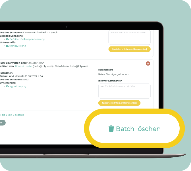 Mitarbeiter-App Feature -  Batch-Loeschen von gesendeten Formularen -  PC Screen