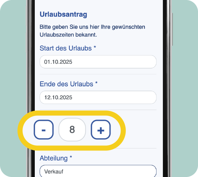 Mitarbeiter-App New Feature - Zahlenfeld im Online Formular - Smartphone Screen