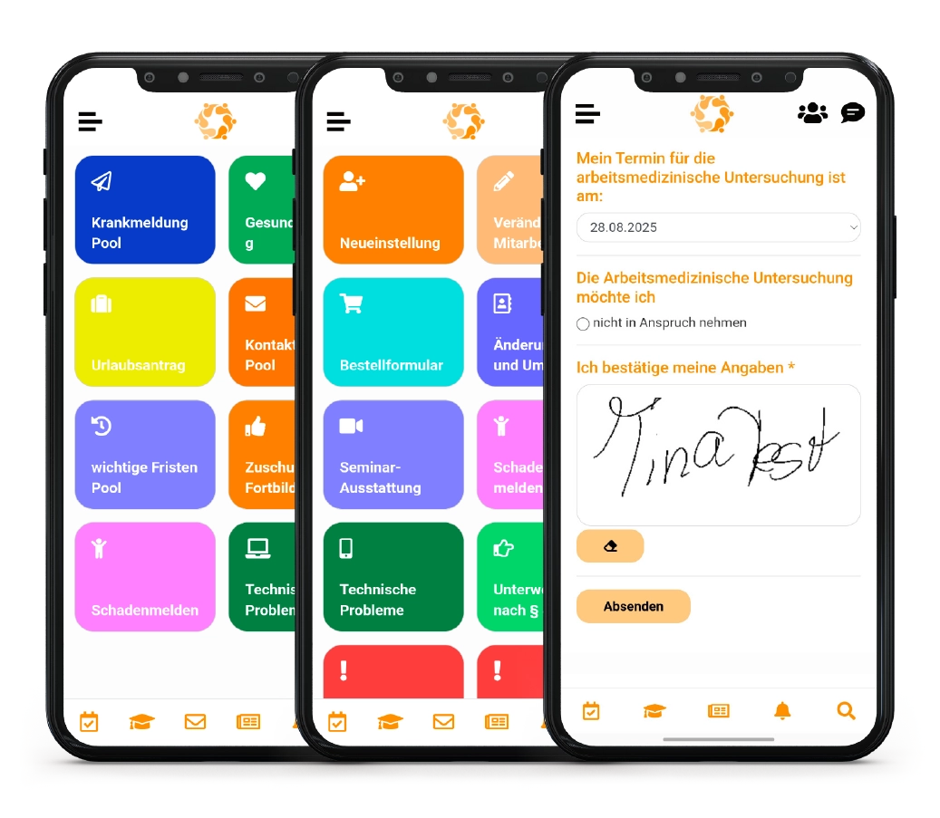 MiA Mitarbeiter-App Screens Workflow Formulare digitale Erstabfragen - Onboarding Prozess