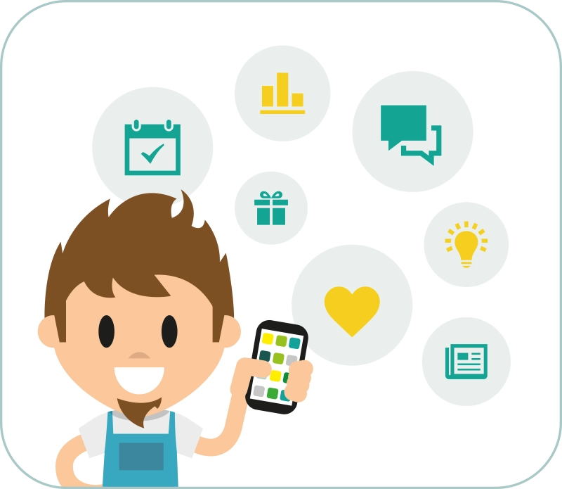 LOLYO Mitarbeiter-App Funktionsumfang out of the box - Icons, Figur