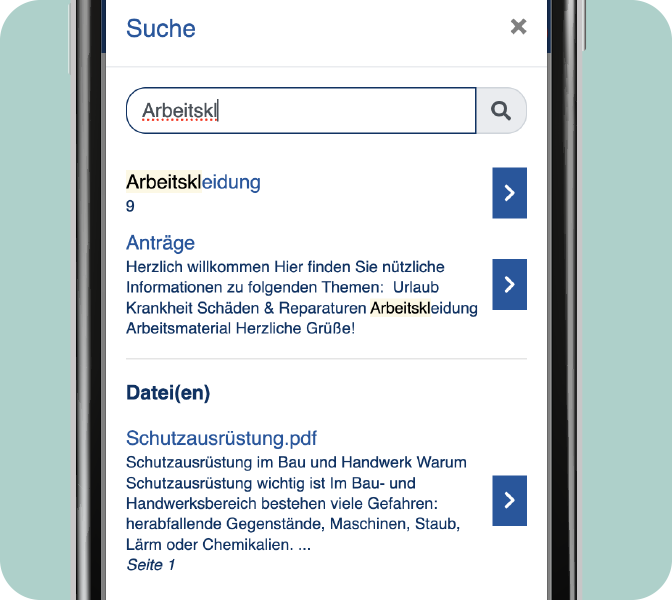 LOLYO Mitarbeiter-App New Feature Volltext-Suche - Dokumente - App-Screen