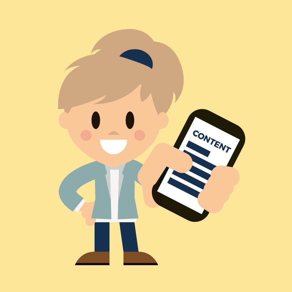 KI Assistent unterstützt Mitarbeitende in der Content Erstellung - LOLYO Figur Smartphone