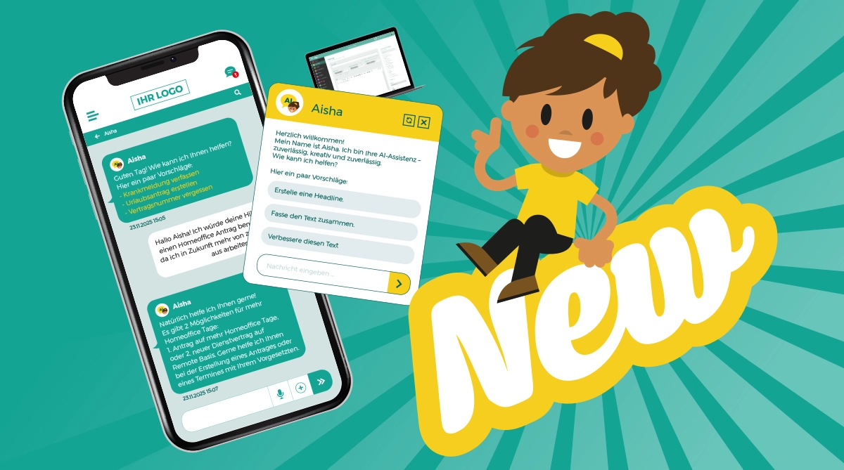 Aisha KI Assistentin in der Mitarbeiter-App - App-Screens, LOLYO Figur