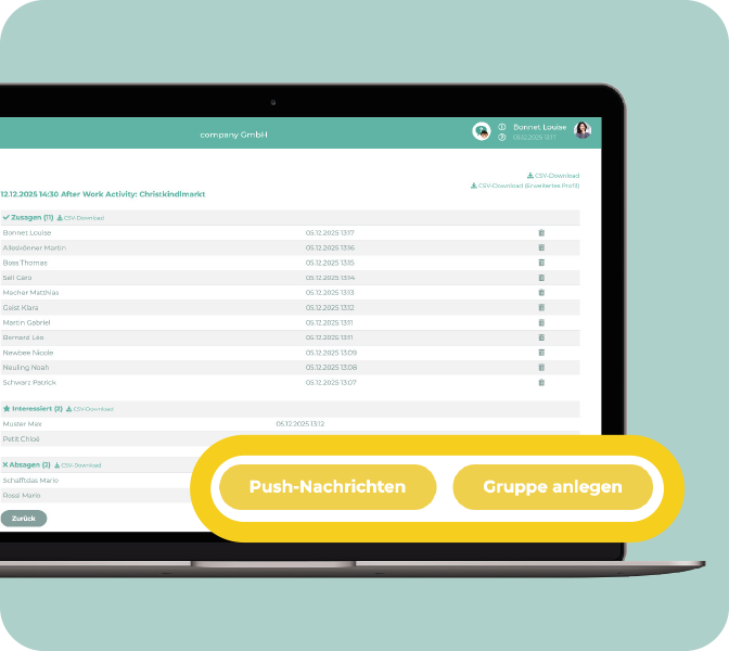 Mitarbeiter-App New Feature - Gruppen-Chats - Puschnachrichten fuer Terminteilnehmer - PC Screen