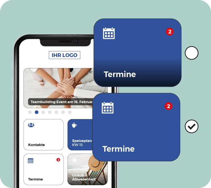 Mitarbeiter-App New Feature - Individuelle Grid Menü Gestaltung - Smartphone Screen - Kacheln
