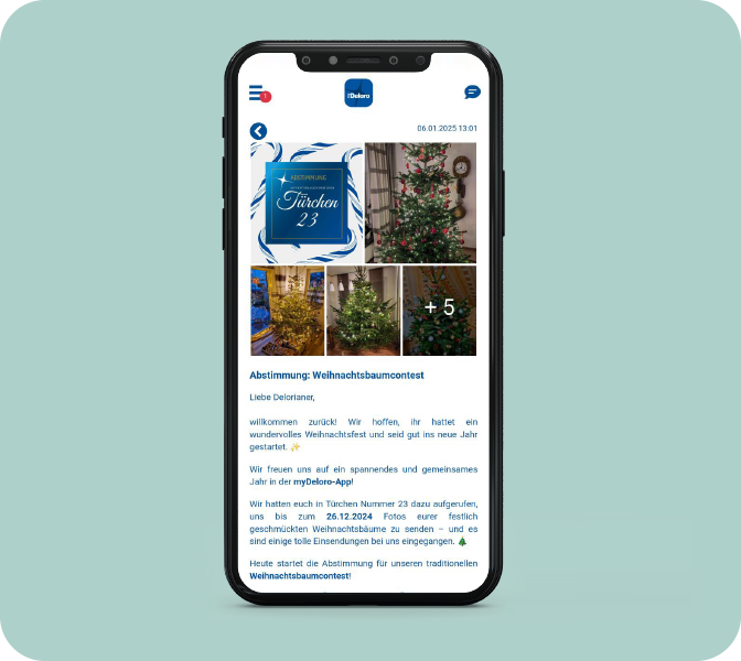 myDeloro Mitarbeiter-App - Smartphone Screen - Community Page - digitaler Adventskalender