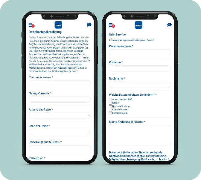 LOLYO Mitarbeiter-App Smartphone-Screens - Krankmeldung - HR Self Services