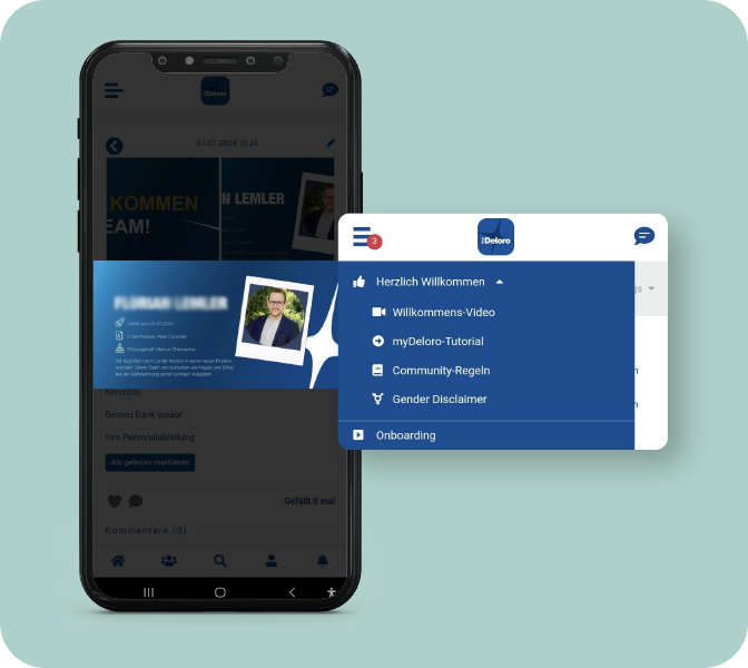 Digitales Onboarding in der myDeloro Mitarbeiter-App - Smartphone-Screen - Onboarding Bereich
