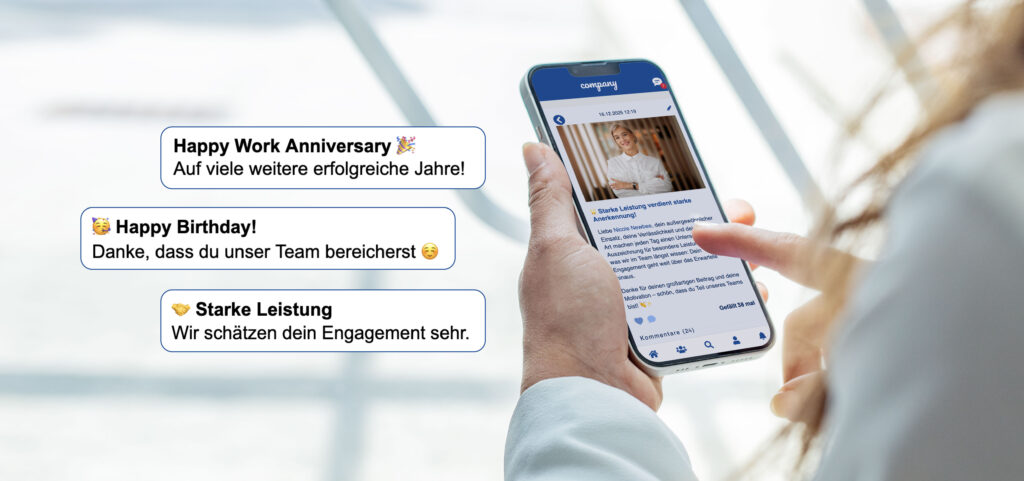 Mitarbeiterwertschaetzung - Digitale Anerkennung - Mitarbeiter-App-Screen Employee Recognition Tool