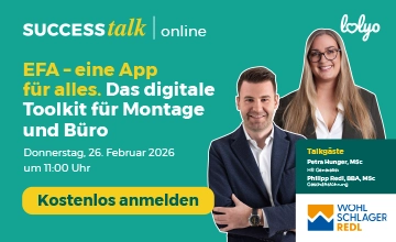 EFA - eine App für alles. Das digitale Toolkit für Montage und Büro - kostenloses Best-Practice-Webinar mit Philipp Redl und Petra Hunger, Wohlschlager Redl Installation - Profilbilder, Logo