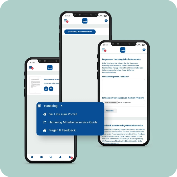 Digitales Abrechnungsportal in der Mitarbeiter-App bei Deloro Wear Solutions Mitarbeiter-App Best Practice – Deloro Wear Solutions – Digitales Abrechnungsportal – Smartphone Screen