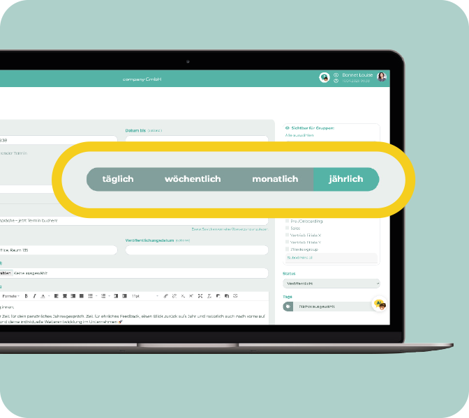 Mitarbeiter-App New Feature - Jaehrliche Termine - PC Screen