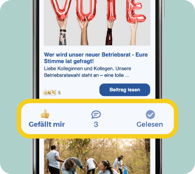 Mitarbeiter-App New Feature - Social Reactions Newsfeed - Smartphone Screen