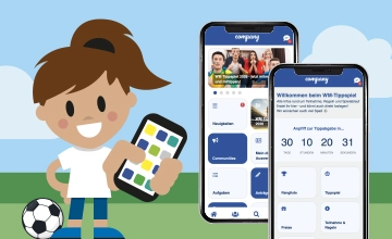 Mitarbeiter-App WM Tippspiel - Mitarbeitermotivation - Engagement - Smartphone Screens Fußballerin