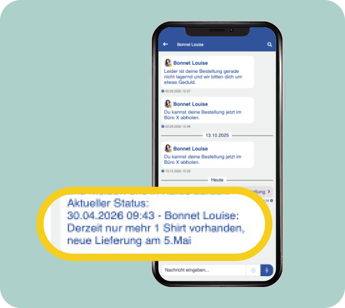 Mitarbeiter-App New Feature - Status Update Workflow Kommentare - Smartphone Screen Chat