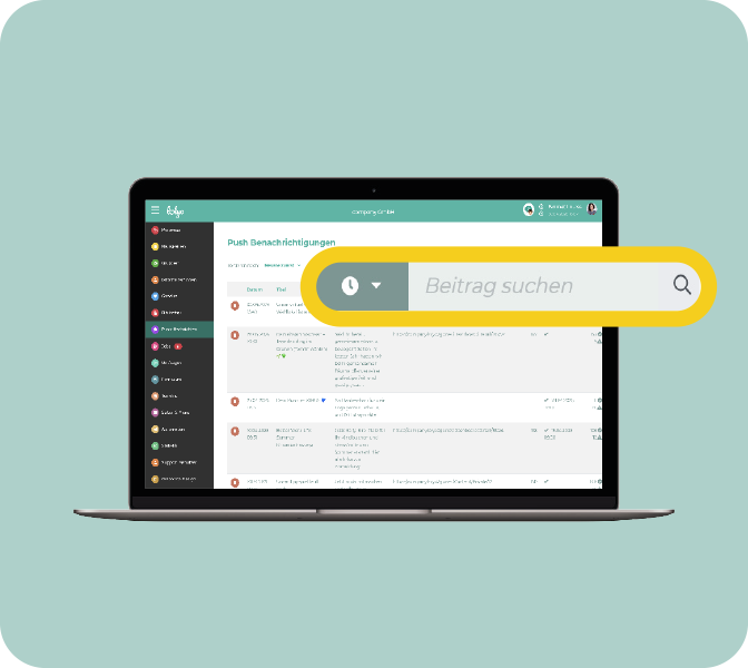 Mitarbeiter-App New Feature - Push Nachrichten Suche - PC Screen