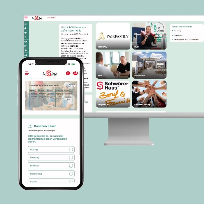 Mitarbeiter-App Best Practice Schwörer Haus - Essensbestellung - Mitarbeiter-Services - App + PC Screen