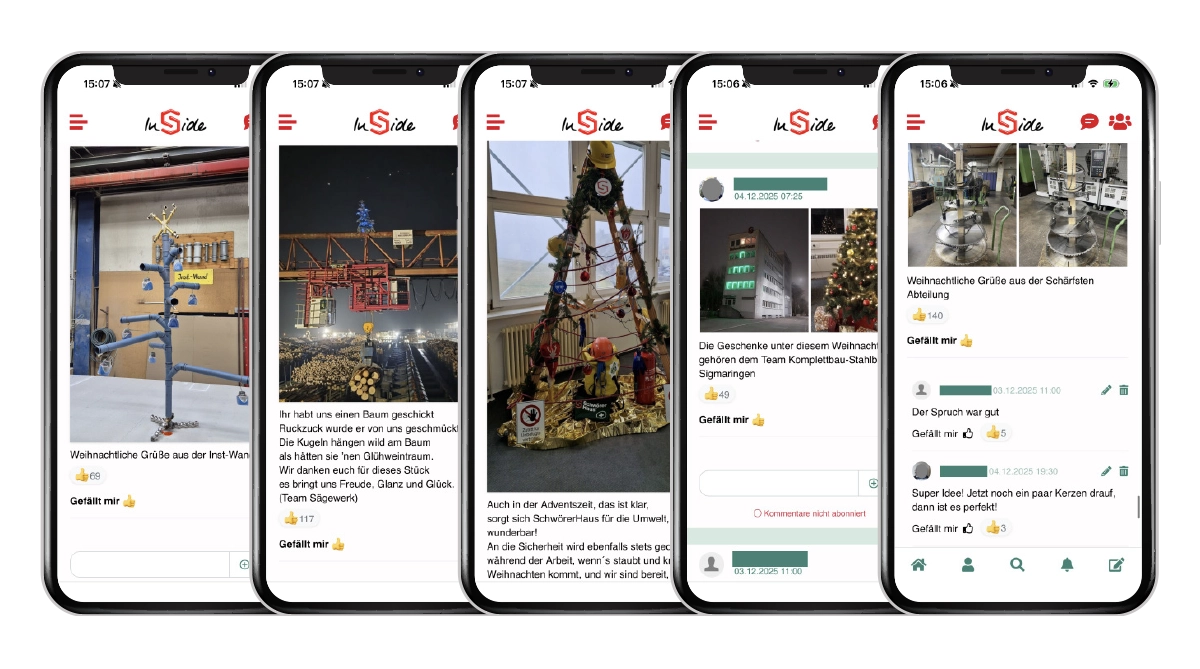 Mitarbeiter-App Mitmach-Actionen - Gamification - App-Screens Mitarbeiter-Channels