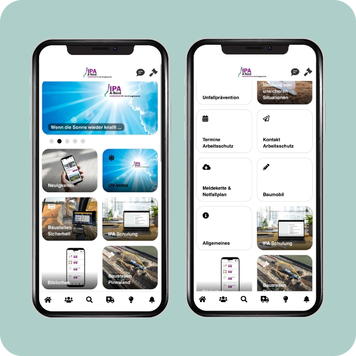 Mitarbeiter-App als zentrale Plattform für alle Projekt-Beteiligten Mitarbeiter-App IPA A Nord Dashboard und Kategorie Baustellensicherheit