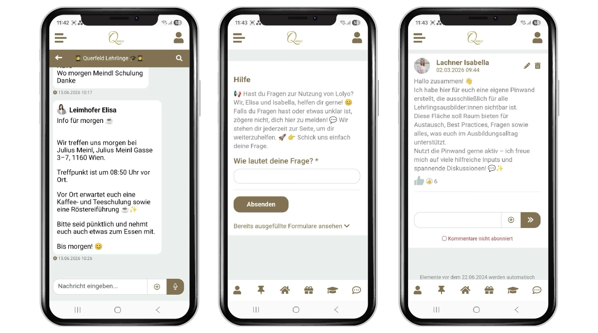 Lehrlings-Chat und digitale Azubi-Pinnwand in der Mitarbeiter-App