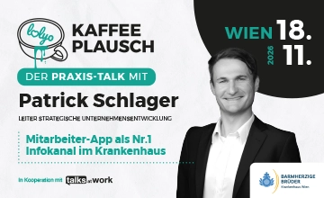 Mitarbeiter-App als Nummer 1 Infokanal im Krankenhaus - Kaffeeplausch Event mit Patrick Schlager, Barmherzige Brüder Österreich - Portrait + Logo